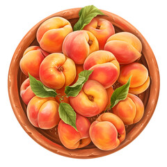 Peaches in a terracotta bowl, PNG image, no background