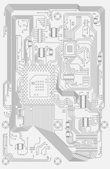 Digital communication module printed circuit board. Vector illustration. Sketch for creativity.