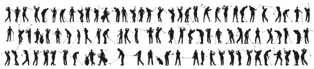 set of golf player silhouettes. Illustration of golfer in various pose. Huge collection of golf player in different pose. 