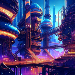 공업단지 사이버 펑크 배경