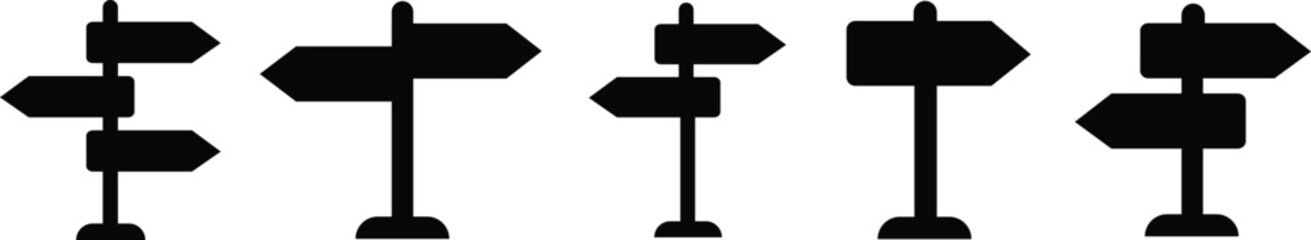 Set of Street signpost fill vectors. Way finding signs icons, Navigate effortlessly with our directional signs. Traffic direction boards. Ideal for guidance themed designs on transparent background. © M