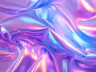 Fototapeta premium Shimmering Metallic Chrome Liquid Gradient Abstract Texture Background. Holographic Iridescent Silver Foil Wave, Neon Rainbow Gradient Fluid Reflection