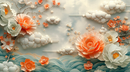 Fantasy 3D flower paper cutting art, paper scrolls, digital art, texture background wallpaper	