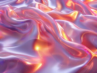Obraz premium Shimmering Metallic Chrome Liquid Gradient Abstract Texture Background. Holographic Iridescent Silver Foil Wave, Neon Rainbow Gradient Fluid Reflection