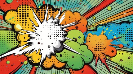Fototapeta premium Vintage Pop Art Explosion Retro Comic Book Splash Cartoon Background with Vector Design, Stylish Halftone Effects, and Colorful Superhero Illustration Elements for a Cool Retro Title