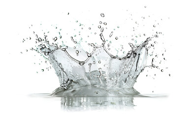 water splash isolated on white. A twig on a snowy slope in a freezing landscape. An art event featuring a tree painting with a splash of water on a white background.