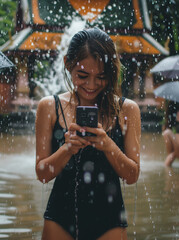 Fototapeta premium Vibrant Thai festival, embrace Songkran's spirit with a sustainable splash! Plan your eco-friendly celebration with ease.