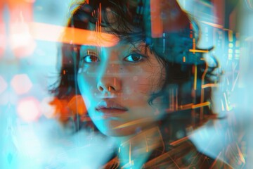 Capture the mood of wordless goodbyes in a digital art piece Show the emotional disconnect through blurred faces on glitchy screens