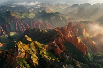 Top view of the multi-colored relief of Gansu Zhangye Danxia on a summer day.