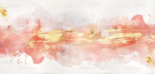 Modern ivory, blush watercolor strokes with gold leaf on wide white.