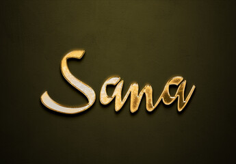 Old gold text effect of Arabic name Sana with 3D glossy style Mockup