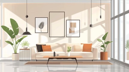 Vertical Image Of A Living Room With A Couch And A Ceiling Lamp.