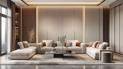 A Modern Minimalist Living Room With Attractive Furnishings.