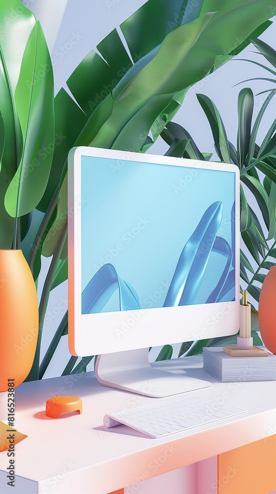 Poster vertical image of a laptop computer with a colorful screen.