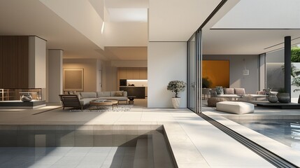 A Modern Minimalist Living Room With The Aesthetic Design.