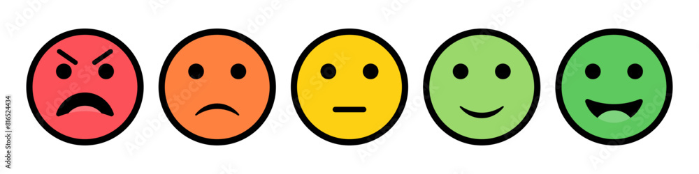 Wall mural rating emoji set for customer feedback or product experience in colorful style with strokes