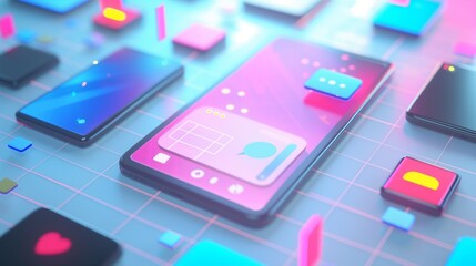 A Bunch Of Cell Phones On A Colorful Table.