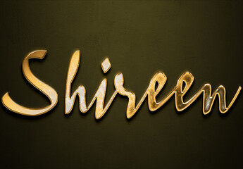 Old gold text effect of Arabic name Shireen with 3D glossy style Mockup