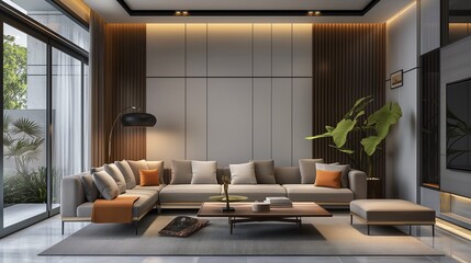 A Modern Minimalist Living Room With The Aesthetic Design.