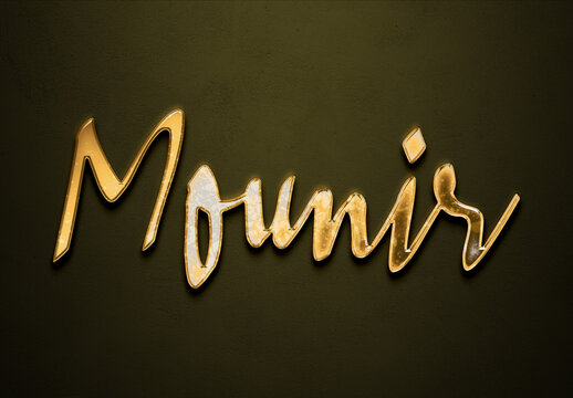 Old gold text effect of Arabic name Mounir with 3D glossy style Mockup