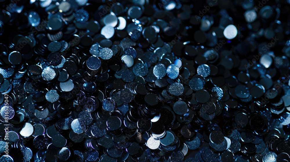 Wall mural a background of sparkling sequins in black and dark blue colors. textured pattern with shiny rhinest