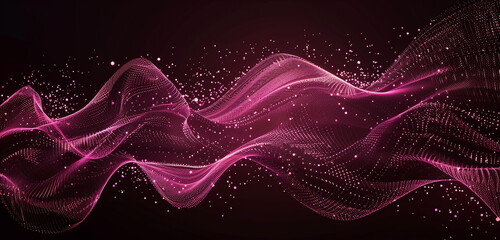 Glowing burgundy wave with particles on dark.