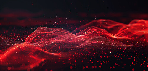 Deep red glowing particle wave on dark backdrop.