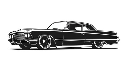 Black silhouette vector car lowrider print logo