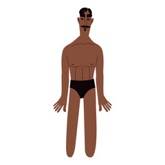 Fototapeta premium Flat Latino man in underwear. Brown skin person with black hair in cartoon style for multinational and diversity designs. Vector illustration.