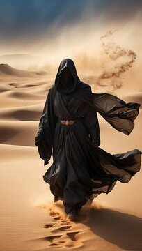 Grim Reaper in desert, AI