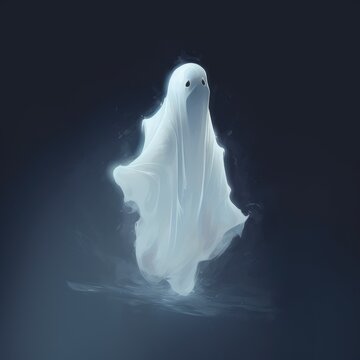 Sad floating ghost on blue background