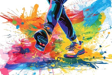 A colorful painting of a person's foot with a shoe on it