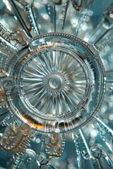 Obraz premium Close-up of a transparent mechanical structure resembling a wheel. AI.