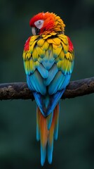 Obraz premium A brightly colored parrot perches on a branch. AI.