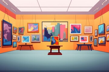 Highend art gallery flat design front view modern art exhibition theme animation Complementary Color Scheme