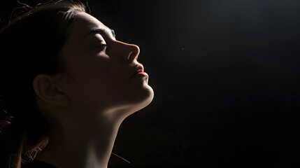 Portrait of a young woman looking up side view  horizontal silhouette : Generative AI