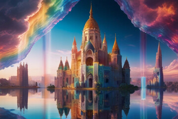 Palace on the background of a multi colored sky