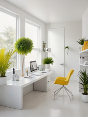 Modern white living room with plant