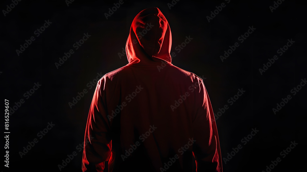 Poster mysterious man wit hoodie in silhouette isolated on black background : generative ai