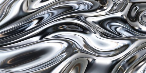 abstract background in the style of liquid metal, chrome texture with flowing waves, shiny and reflective silver surface.