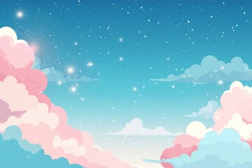 Light blue sky with pink clouds and stars background vector presentation design.