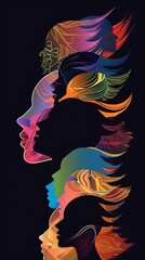 Woman face silhouette in profile with group of multicultural and multiethnic women faces inside.Concept of racial equality anti-racism and a woman who gives voice to other women.