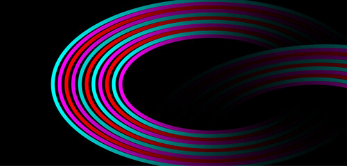 Vector abstract light lines wavy flowing dynamically in blue-green colors isolated on a black background.