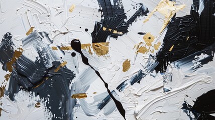 3d acrylic abstract painting on thick white impasto gold and black abstract elements background