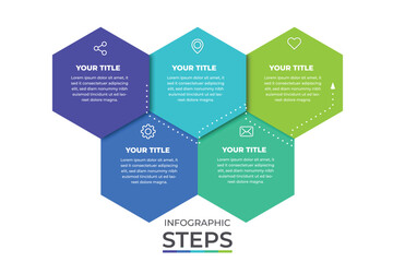 Business process infographic template. Five colourful graphic with numbers 5 steps. Vector illustration graphic design