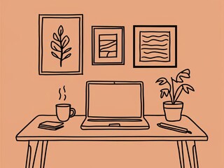 A minimalist line of a home office setup