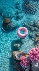 Inflatable Beach Donut Floating on Crystal Clear Sea

