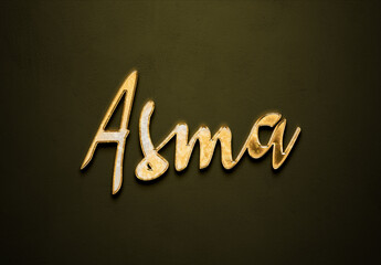 Old gold text effect of Arabic name Asma with 3D glossy style Mockup