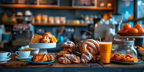 Cozy Coffee Shop Vibes: Breakfast Pastries and Drinks. Concept Coffee, Pastries, Cozy, Breakfast, Vibes