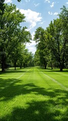 Obraz premium Expansive lawn edged with vibrant green trim leading to a blank area
